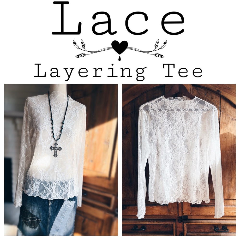 Super Soft Lace Layering Tee - Snow White with Lettuce Edge Styling - Picture 2 of 11